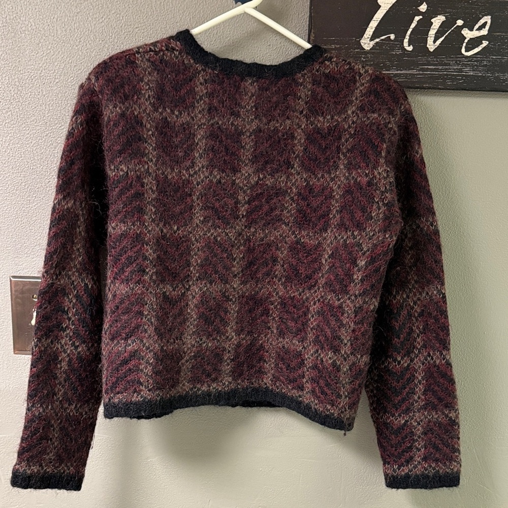Paul Harris design Burgundy and Black Chevron Cardigan 50% Mohair - Picture 4 of 4